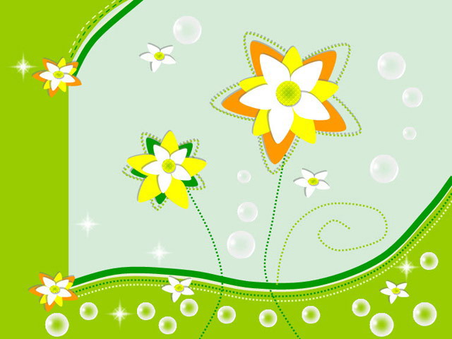 绿色卡通花朵背景幻灯片模板