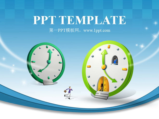 卡通时钟背景的韩国卡通PPT模板下载