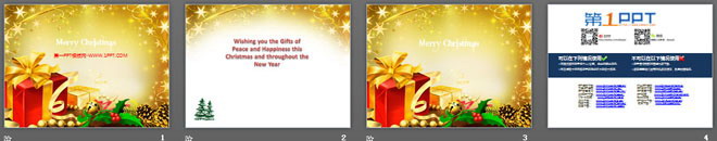 金色圣诞礼物背景的圣诞节幻灯片模板下载