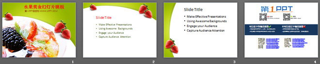 草莓沙拉背景的营养美食幻灯片模板下载
