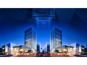 蓝色商业建筑效果图PPT背景图片