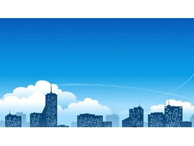 蓝色卡通扁平化城市建筑PPT背景图片