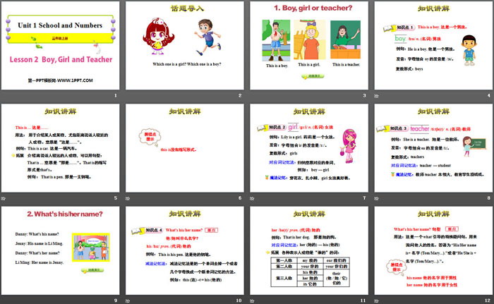 《Boy,Girl and Teacher》School and Numbers PPT课件