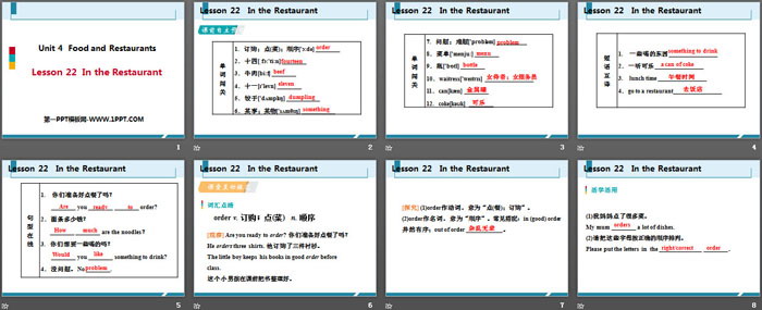 《In the restaurant》Food and Restaurants PPT课件免费下载