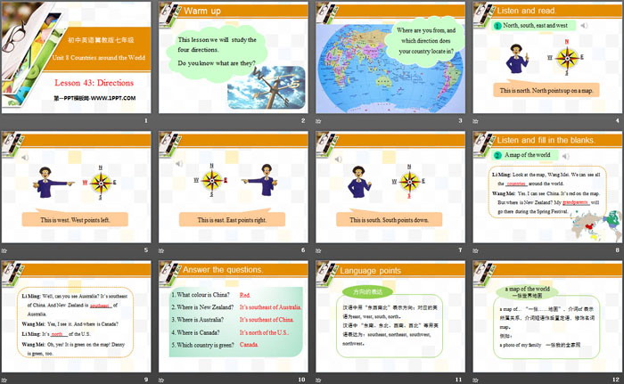 《Directions》Countries around the World PPT