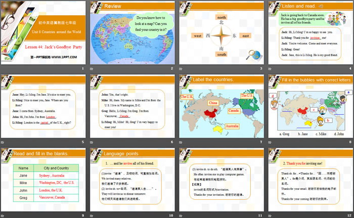 《Jack\s Goodbye Party》Countries around the World PPT