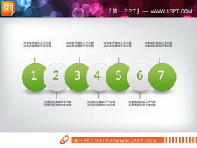 七个并列摆放的绿白小球PPT图表