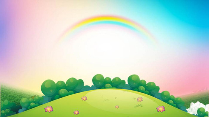 卡通彩虹森林热气球ppt背景图片(彩色热气球卡通 卡通彩虹森林热