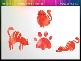 三只红色猫咪与脚印PPT素材