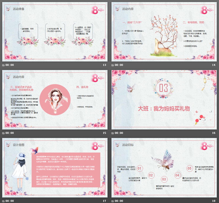 粉色水彩三八女神节幼儿园活动策划PPT模板