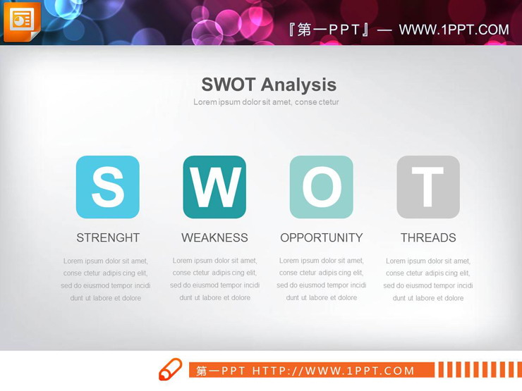 圆角矩形设计的swot分析PPT图表