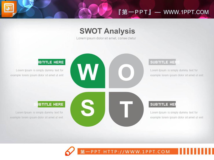 五张花瓣样式的SWOT分析PPT图表