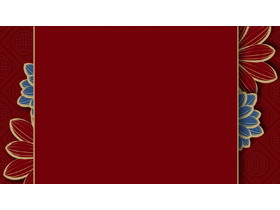 6张红蓝配色的古典花朵图案PPT背景图片
