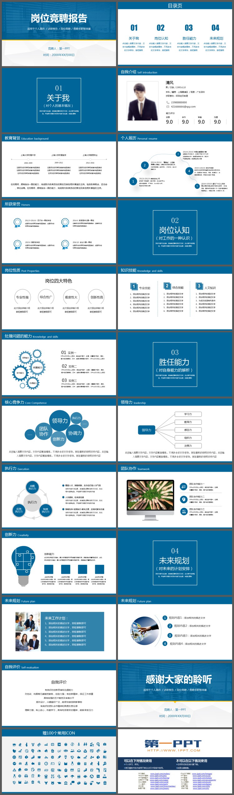 powerpoint模板内容页,由21张蓝色灰色配色的幻灯片图