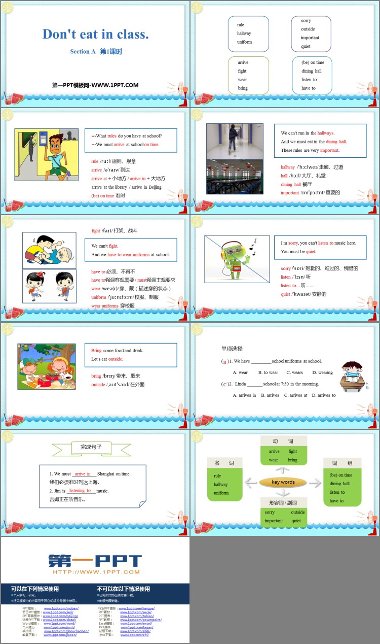 《Don\t eat in class》SectionA PPT(第1课时)