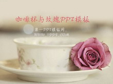 咖啡杯与玫瑰背景的唯美爱情幻灯片模板下载