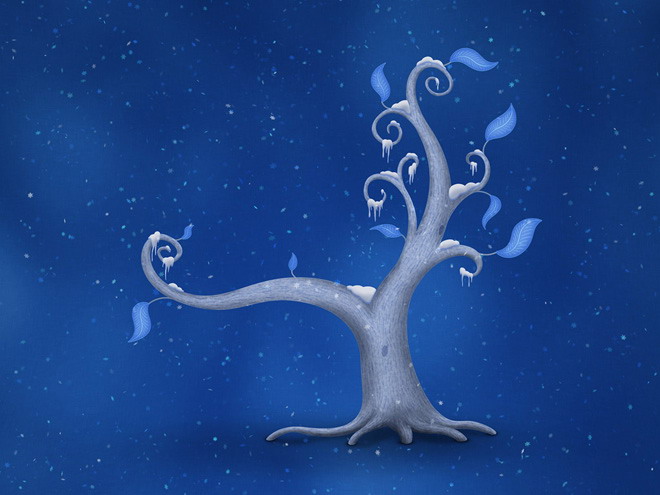 蓝色星空立体树木幻灯片背景图片（树木天空背景图片）（树林天空背景图）