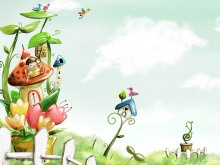 蘑菇房子卡通PPT背景图片
