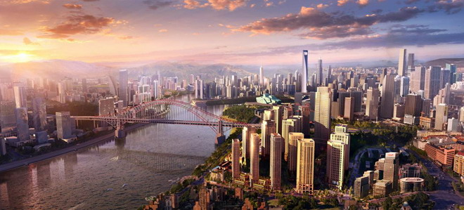 国外高楼耸立的现代化城市与桥梁PPT背景图片（壮观的高架桥ppt）