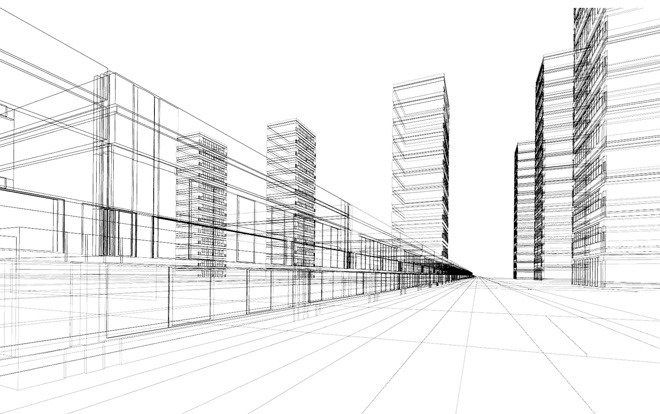 抽象城市线条透视图PPT背景图片（抽象城市设计图）
