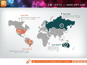 绿色灰色橙色三色世界地图PPT图表