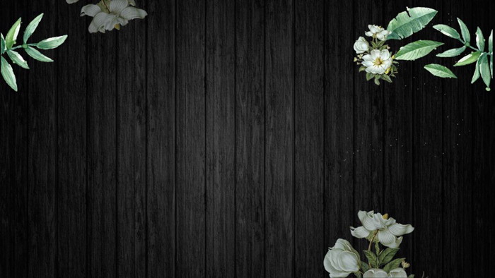 黑色木纹绿叶鲜花PPT背景图片（黑色背景绿色一片叶子的图）