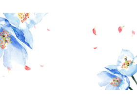 蓝色唯美水彩花卉PPT背景图片