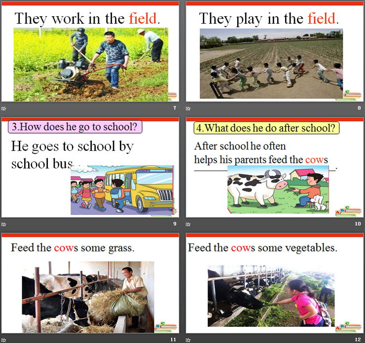 《He goes to school by school bus》Country Life PPT-预览图03