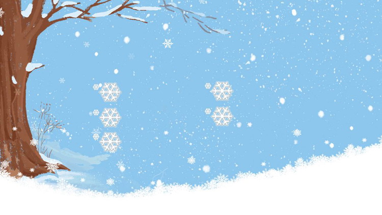 这是四张卡通冬天雪景ppt背景图片;ppt背景元素包括:雪花,雪地里的