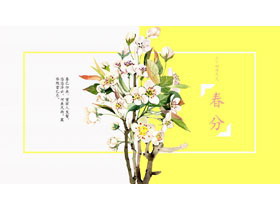 水彩花卉背景的春分主题PPT模板