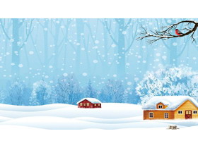 两张卡通冬天森林小房子PPT背景图片