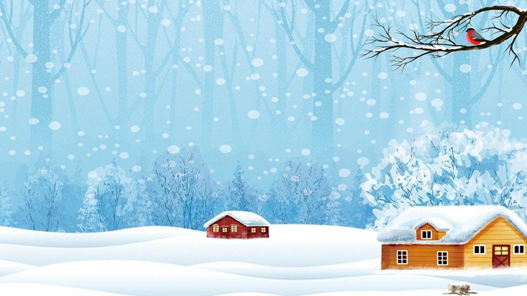 两张卡通冬天森林小房子PPT背景图片