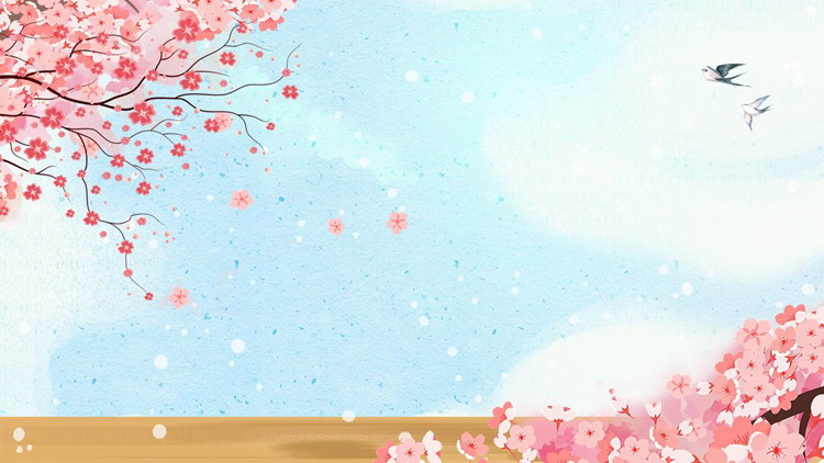 四张唯美水彩樱花PPT背景图片