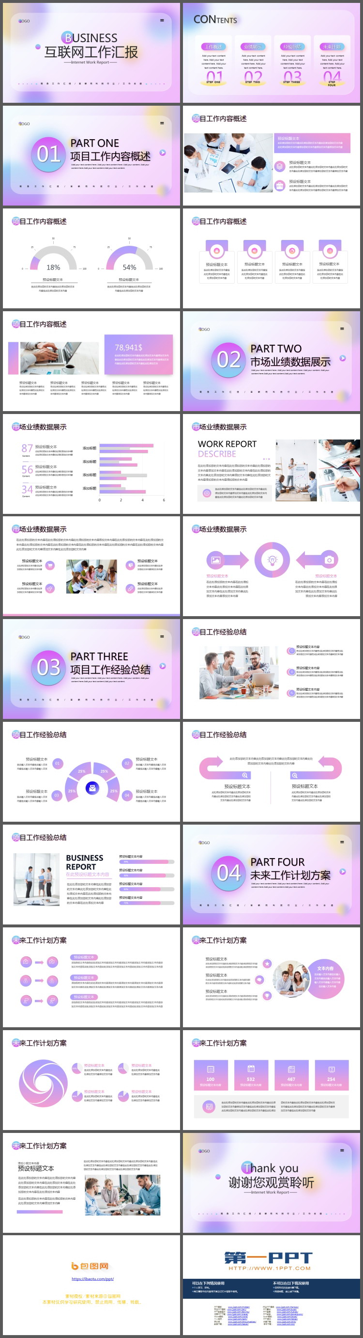 时尚紫色渐变iOS风格互联网行业工作汇报PPT模板